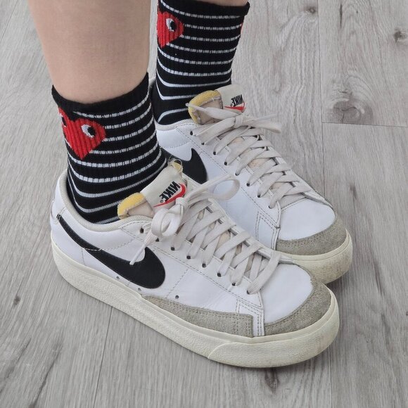 Nike | Blazer '77 white leather black sporty low-top platform sneakers | WMS 6 - Picture 1 of 11